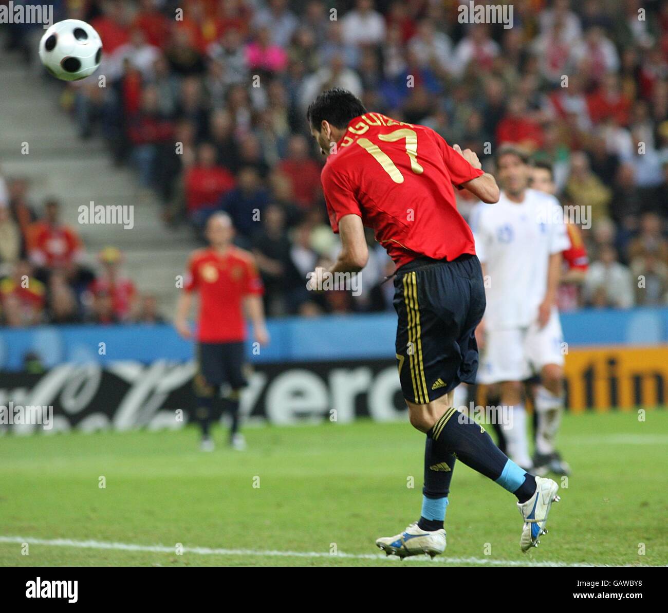 Soccer - UEFA European Championship 2008 - Group D - Greece v Spain - Wals Siezenheim Stadium. Spain's Daniel Guiza heads home the winning goal Stock Photo