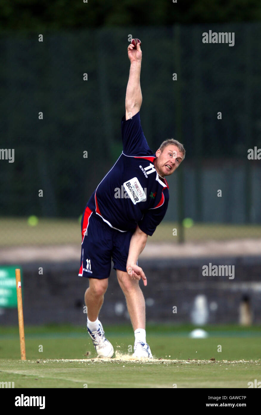 Lancashire's Andrew Flintoff practices bowling in the warm up session before the Second XI