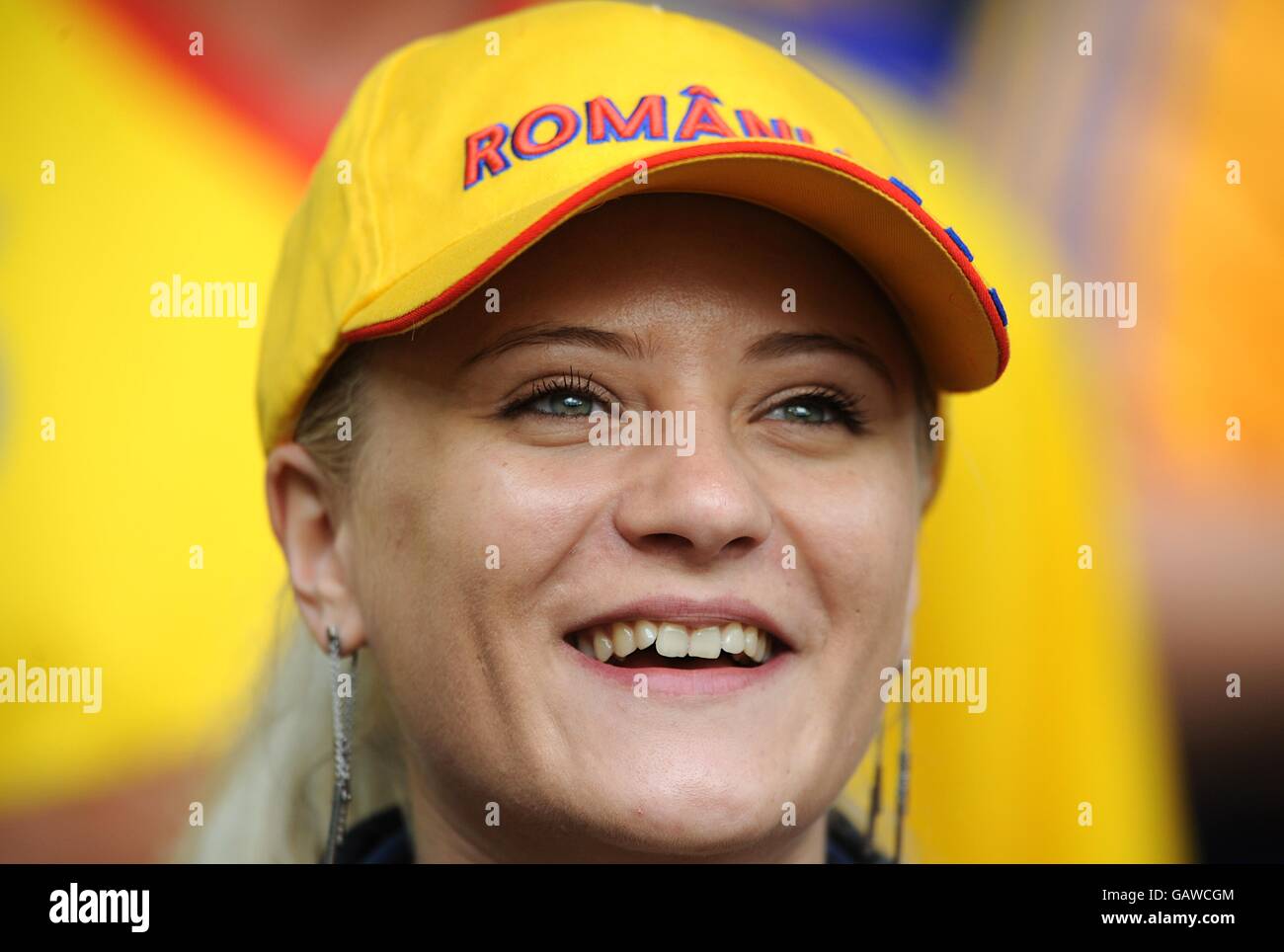 Soccer - UEFA European Championship 2008 - Group C - Holland v Romania - Stade de Suisse. A Romania fan in the stands at the Stade de Suisse Stock Photo