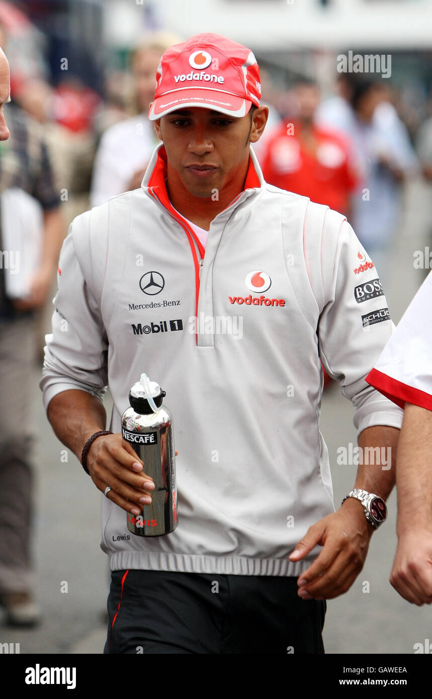 Formula One Motor Racing - French Grand Prix - Race - Magny Cours. Vodafone McLaren Mercedes driver Lewis Hamilton before the Grand Prix at Magny-Cours, Nevers, France. Stock Photo