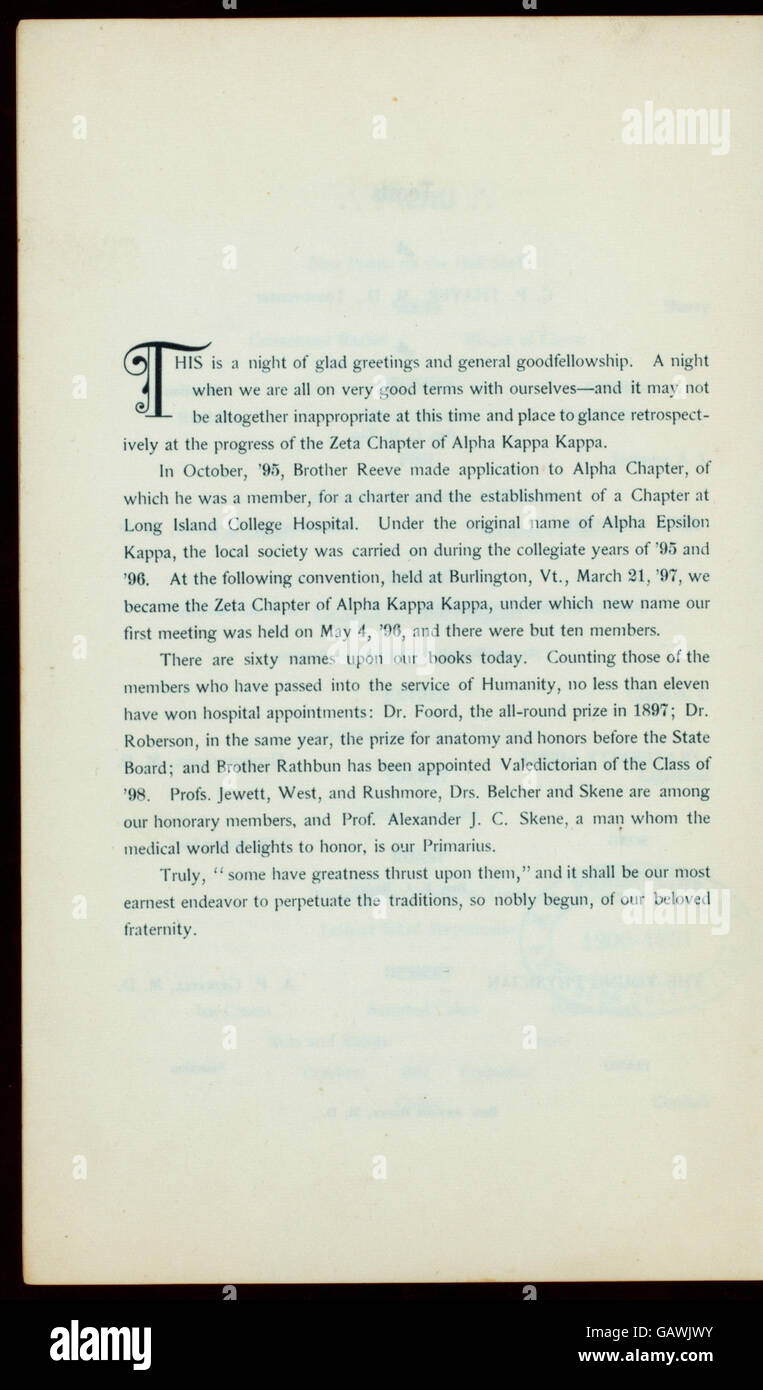 FOURTH ANNUAL CONVENTION (held by) ALPHA KAPPA KAPPA (at) THE ARGYLE
