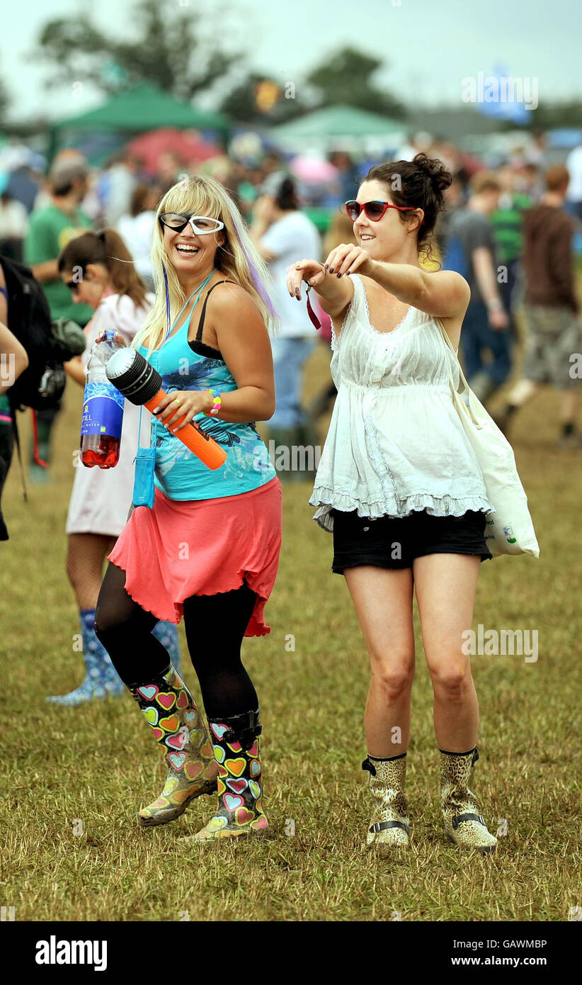 Glastonbury Festival 2008 Day One. Festival goers dance in front of