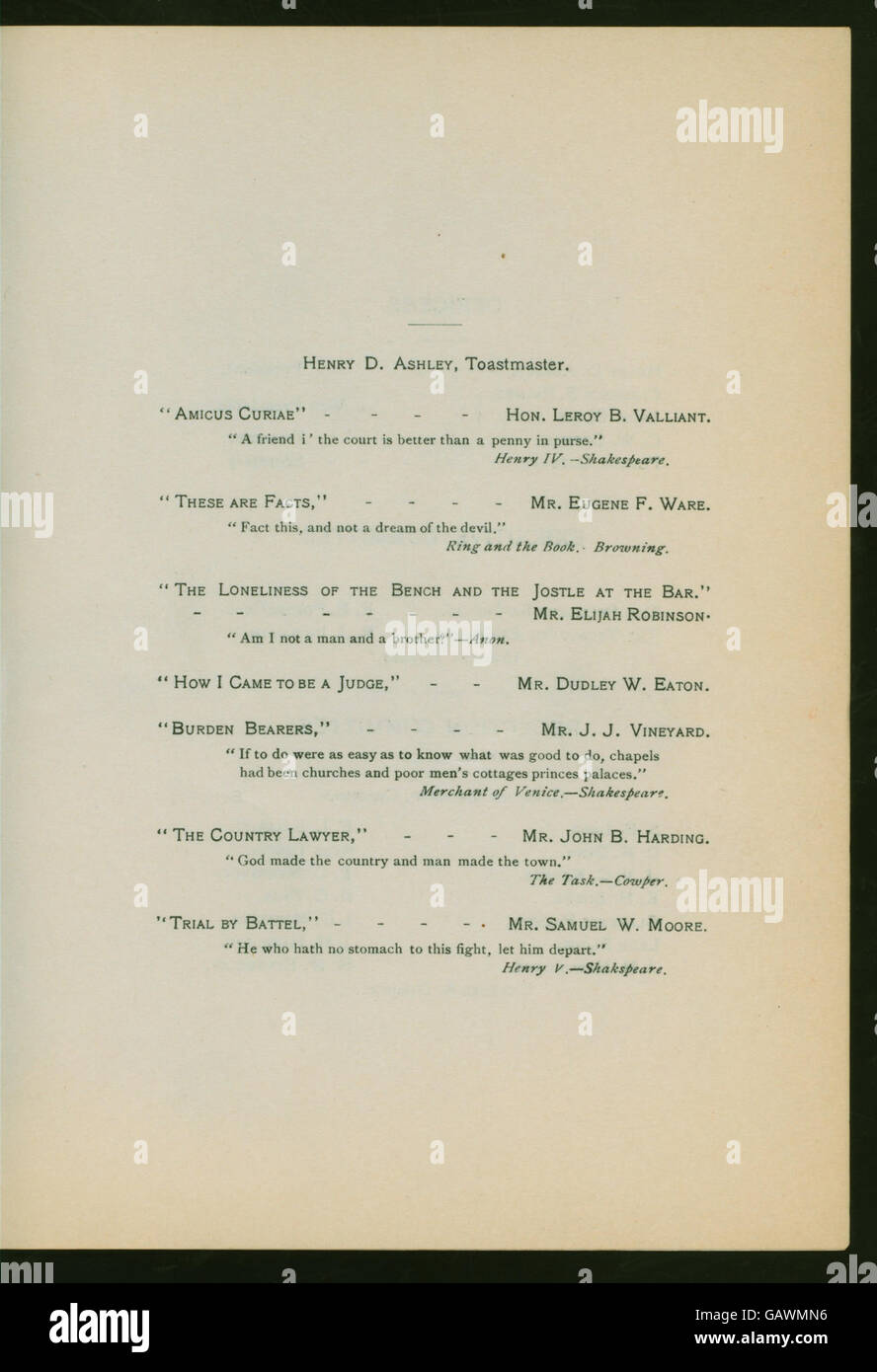 TWELFTH ANNUAL BANQUET (held by) KANSAS CITY BAR ASSOCIATION (at) HOTEL