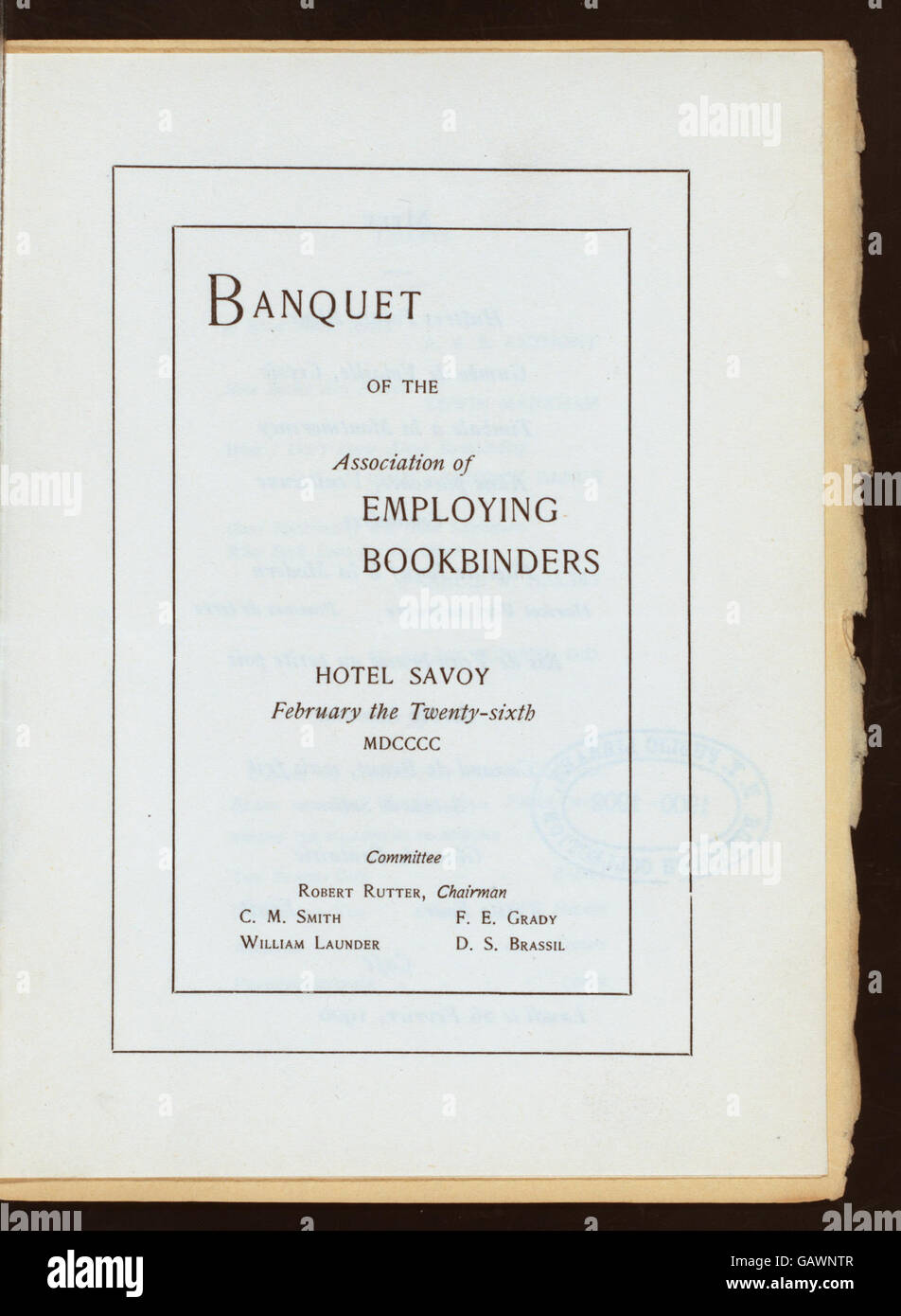 BANQUET (held by) ASSOCIATION OF EMPLOYING BOOKBINDERS (at) SAVOY HOTEL