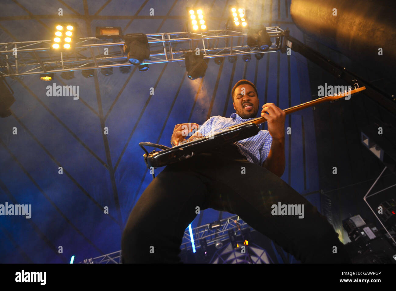 Quaintance of the band Does it Offend You, Yeah? performs during day three of the