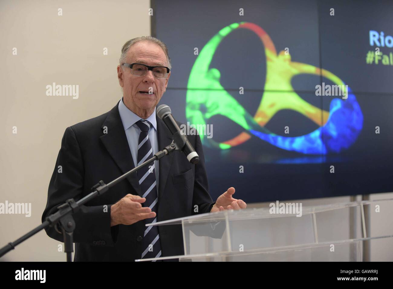 Christophe Dubi, executive director of the IOC participates in inauguration of the Nave Museum of Knowledge and Olympic City, which are next to the Olympic Stadium in the Engenho de Dentro. The site will have interactive content related to Olympic sports. Also participating in the event the mayor of Rio, Eduardo Paes and the president of the Rio 2016 Committee, Carlos Arthur Nuzman. Stock Photo