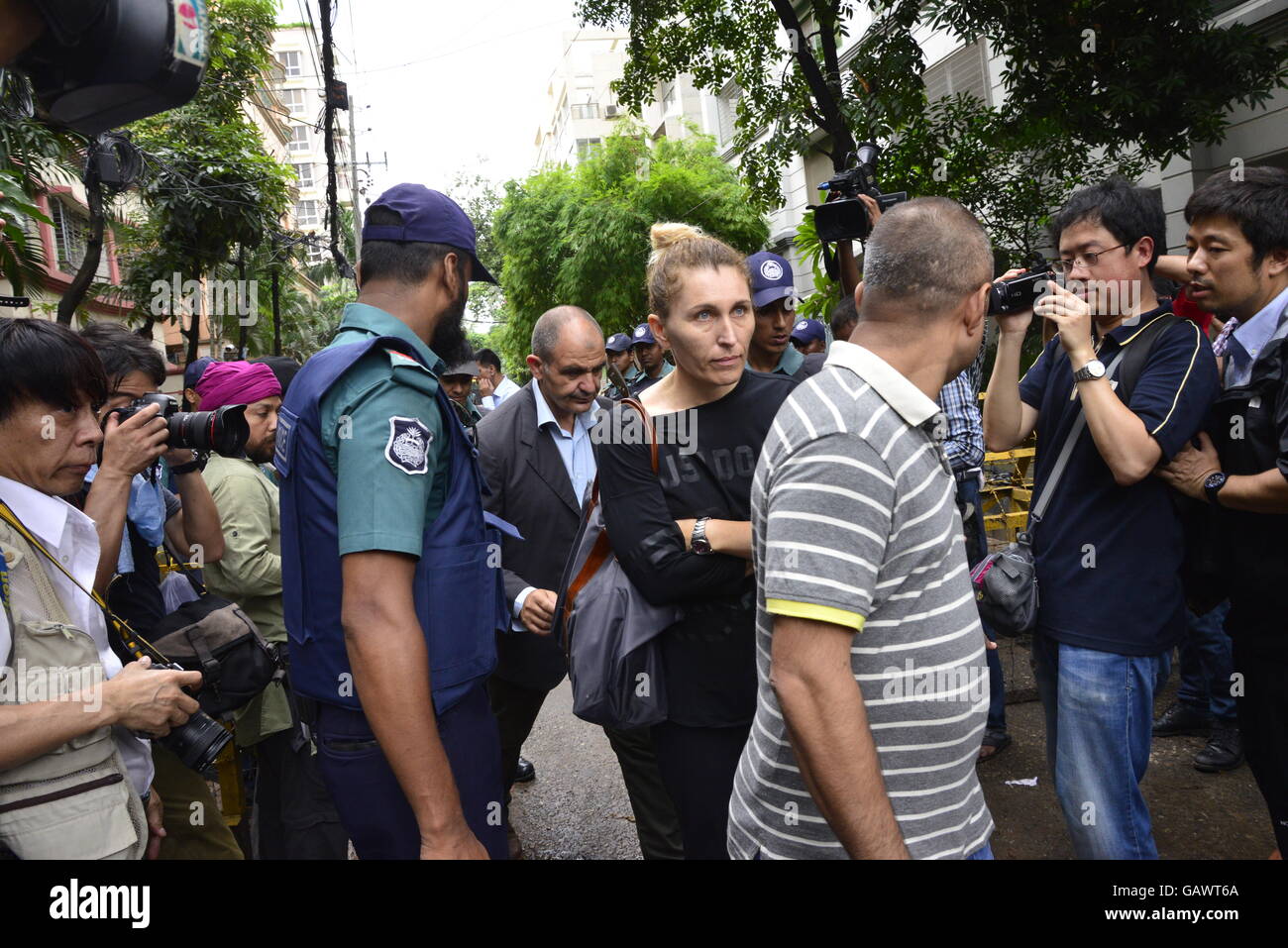 Dhaka, Bangladesh. 04th July, 2016. Italian team come back after visits the terrorist attacked Holy Artisan Bakery, in Dhaka, Bangladesh,July 4 ,2016. The attack - the worst convulsion of violence yet in the recent series of deadly attacks to hit Bangladesh - has stunned the traditionally moderate Muslim nation and raised global concerns about whether it can cope with increasingly strident Islamist militants. Credit:  Mamunur Rashid/Alamy Live News Stock Photo