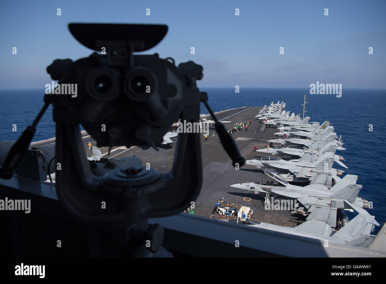 View of the aircraft carrier USS Dwight D. Eisenhower in the Eastern Mediterranean Sea, 1 July 2016. The pictures were taken following an invitation by the U.S. Navy. PHOTO: MARIJAN MURAT/dpa Stock Photo