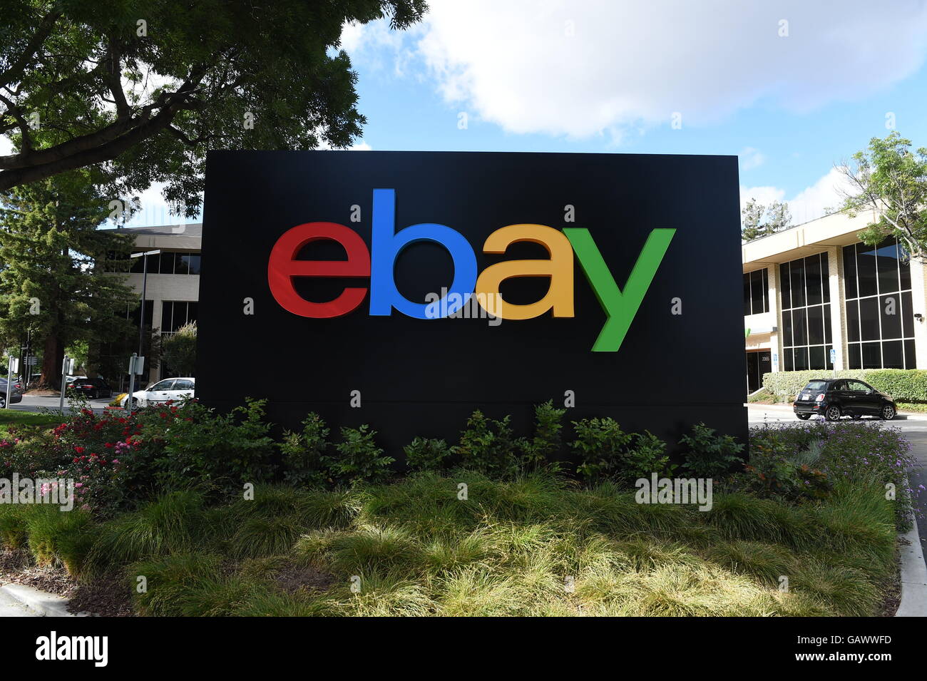 The logo of online auction platform Ebay in front of the Intel