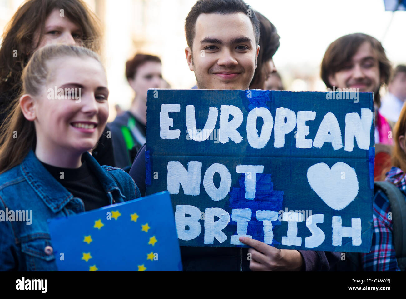 Brexit protest. Teenagers young people with pro EU banners protesting brexit. European not british Credit:  Hayley Blackledge/Alamy Live News/Alamy Live News Stock Photo