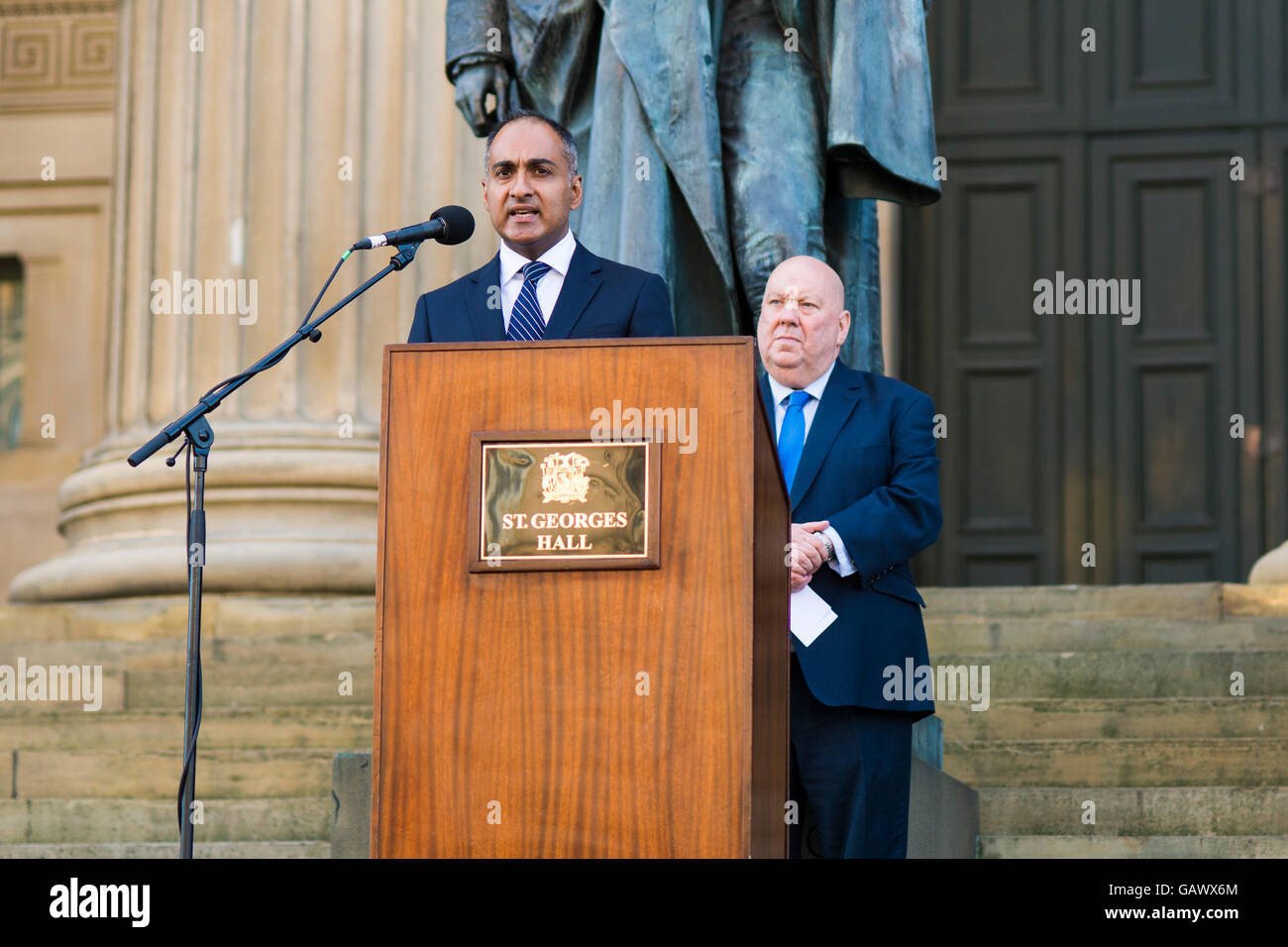 Liverpool, UK, 5th June 2016. A pro equality speaker at the Liverpool Stands Together rally at St.George's hall promoting inclusion and equality in Liverpool post Brexit. Credit:  Hayley Blackledge/Alamy Live News/Alamy Live News Stock Photo