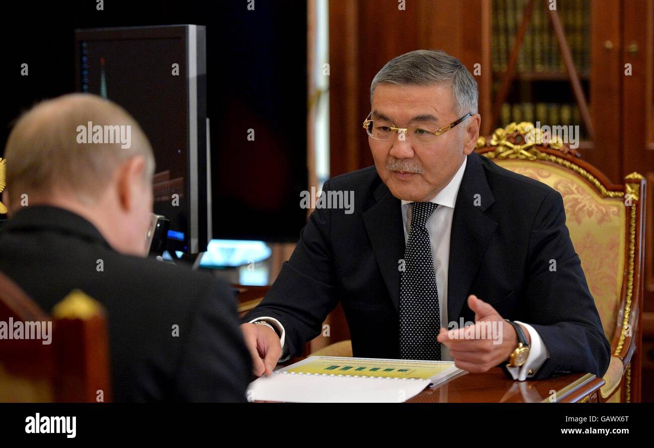 Head of the Republic of Kalmykia Alexei Orlov during a meeting with Russian President Vladimir Putin at the Kremlin July 5, 2016 in Moscow, Russia. Stock Photo