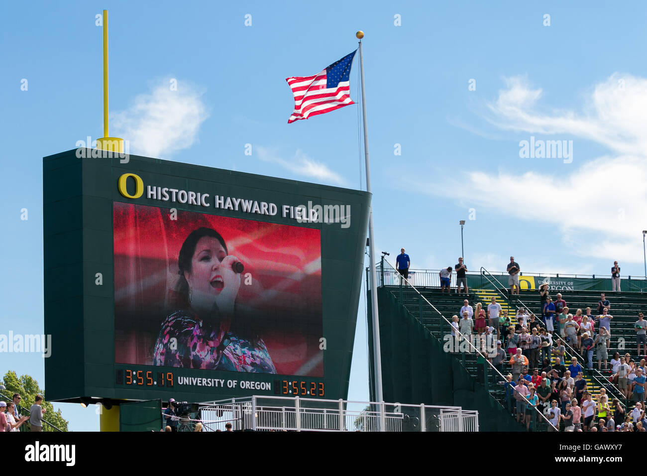Eugene, USA. 4th July, 2016. Performing of the National Anthem at the 2016 USATF Olympic Trials at Historic Hayward Field in Eugene, Oregon, USA. Credit:  Joshua Rainey/Alamy Live News. Stock Photo