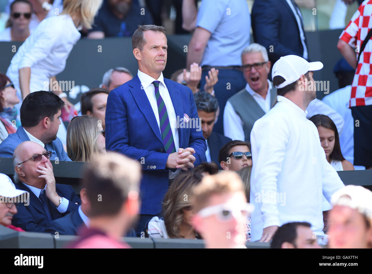 0London, UK. 6th July, 2016. All England Lawn Tennis and Croquet Club, London, England. The Wimbledon Tennis Championships Day 10. Stefan Edberg in Roger Federer's box as Number 3 seed, Roger Federer (SUI) during his quarter final singles match against number 9 seed, Marin Cilic (CRO). Credit:  Action Plus Sports Images/Alamy Live News Stock Photo