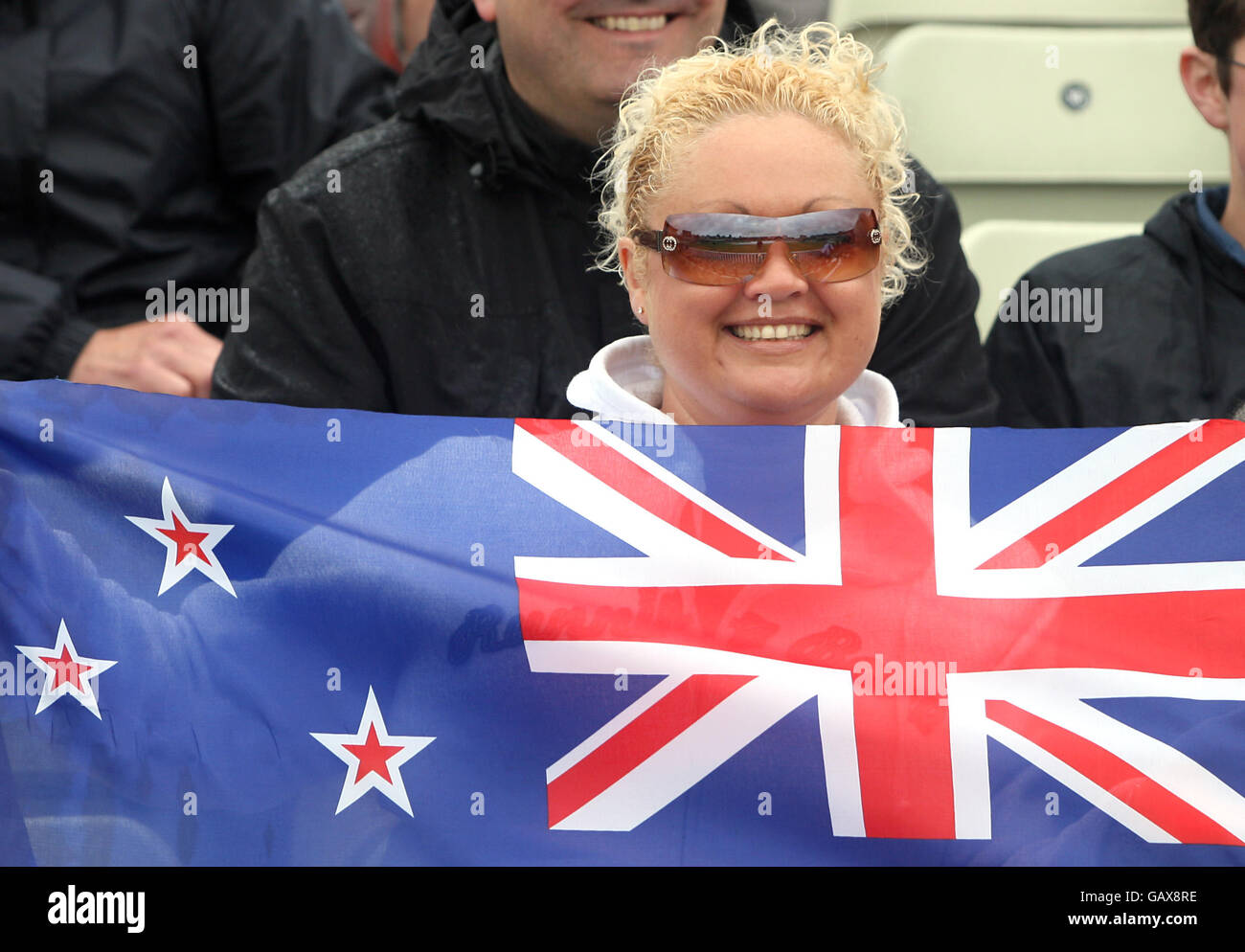 A New Zealand fan shows her colours and support in the stands Stock Photo