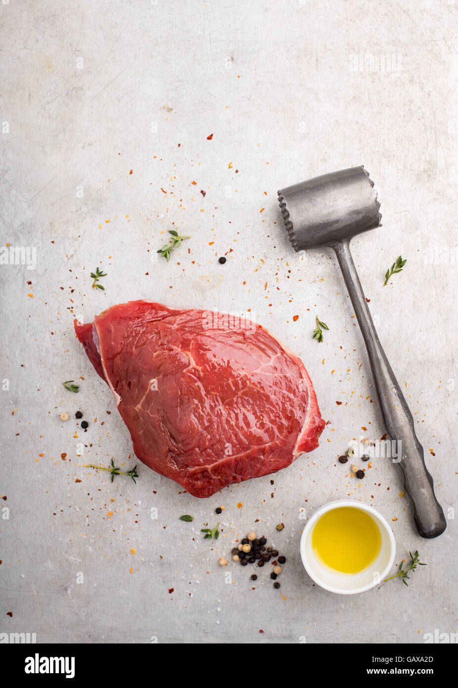 Raw steak with pepper and thyme Stock Photo Alamy