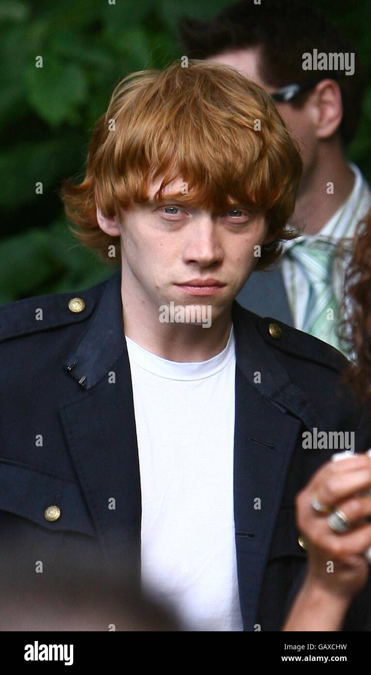 Actor Rupert Grint amongst mourners leaving St. John The Evangelist Church in Sidcup, Kent, after a memorial service for actor Rob Knox. Stock Photo