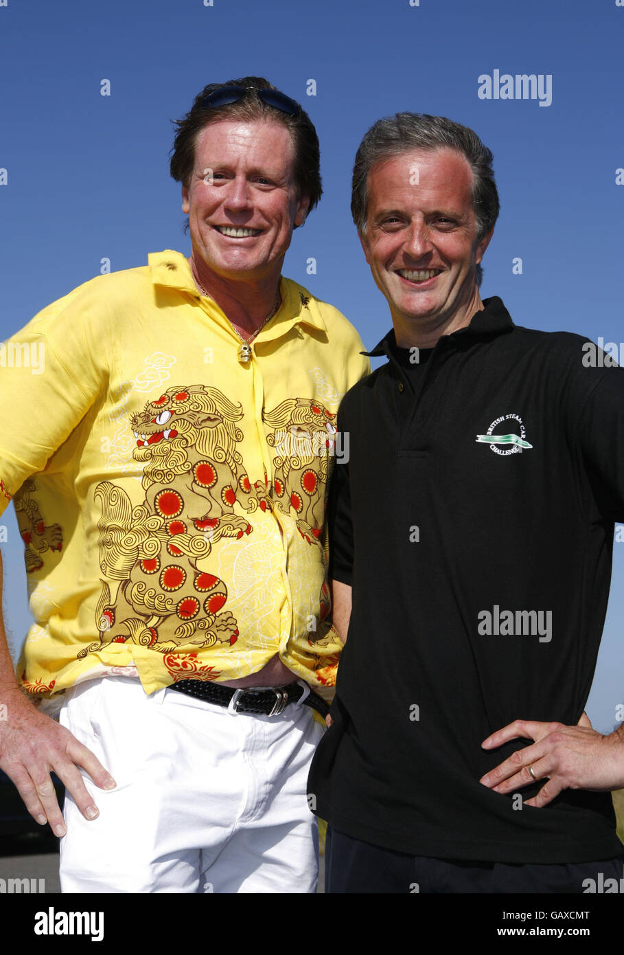 Steam car driver Charles III (left) and test driver Don Wales, grandson of Sir Malcolm