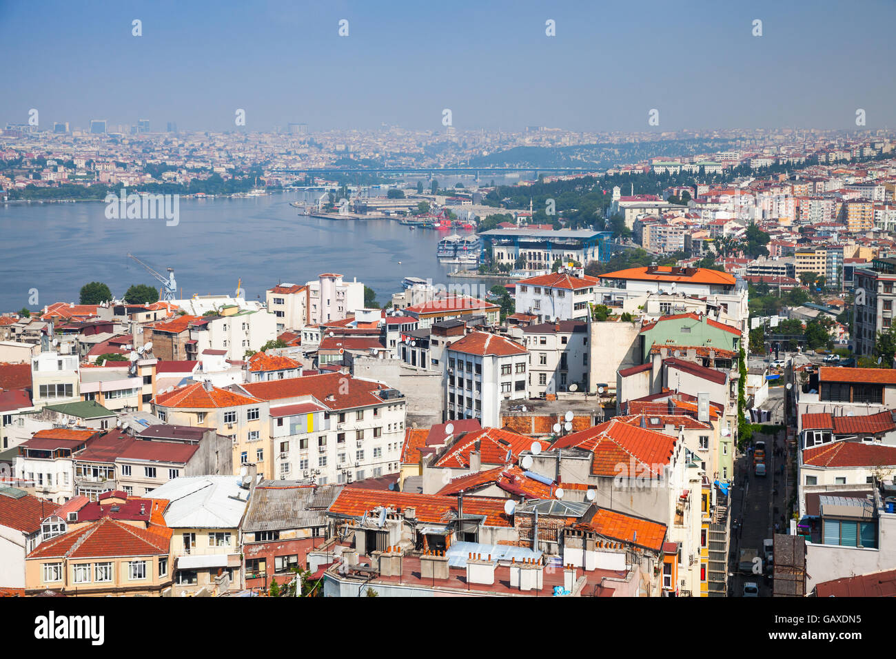 Istanbul, Turkey. Cityscape with Golden Horn a major urban waterway and the primary inlet of the Bosphorus, photo taken from the Stock Photo