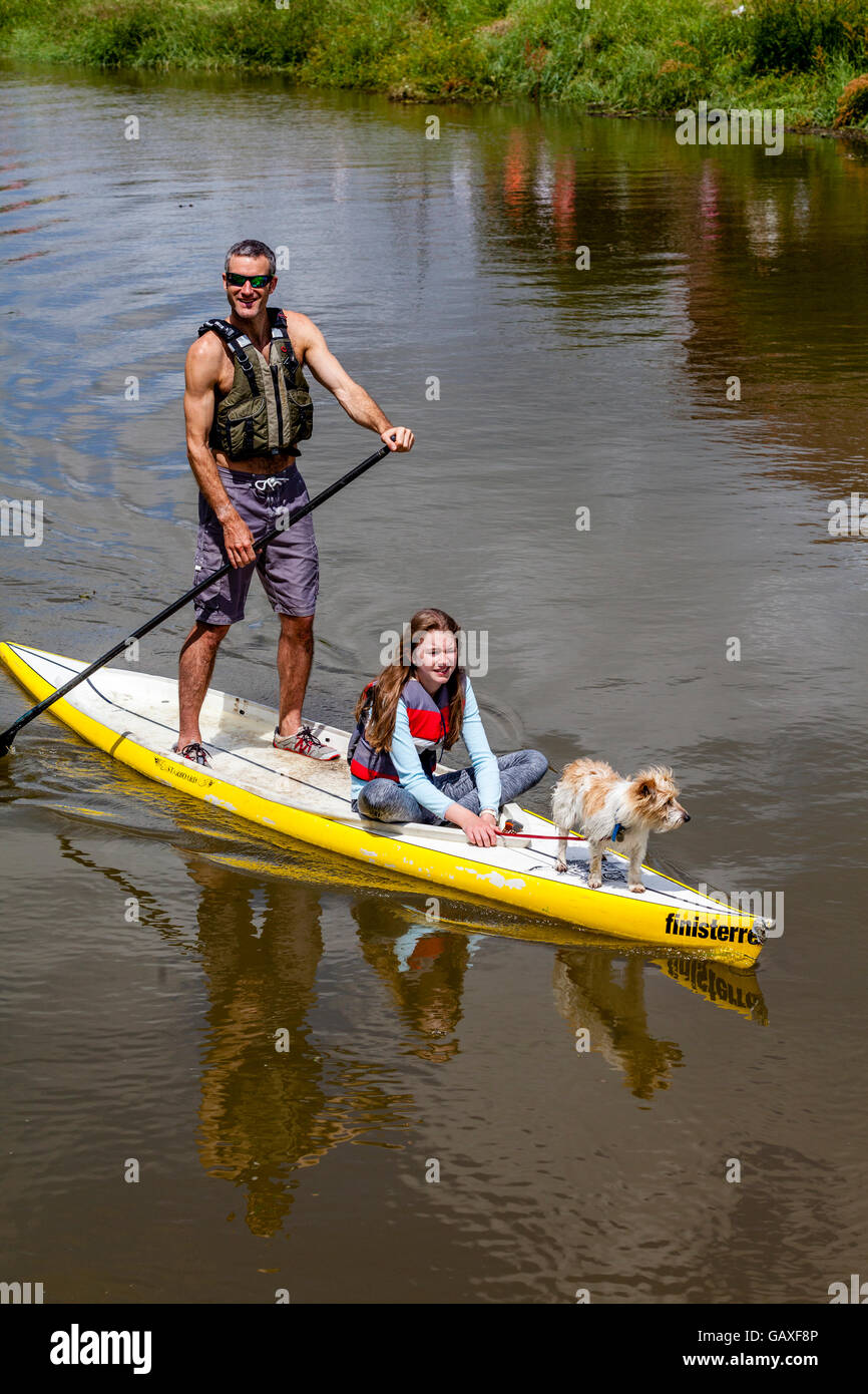 Stand Up Paddle Boarding On The River Ouse, Lewes, Sussex, UK Stock