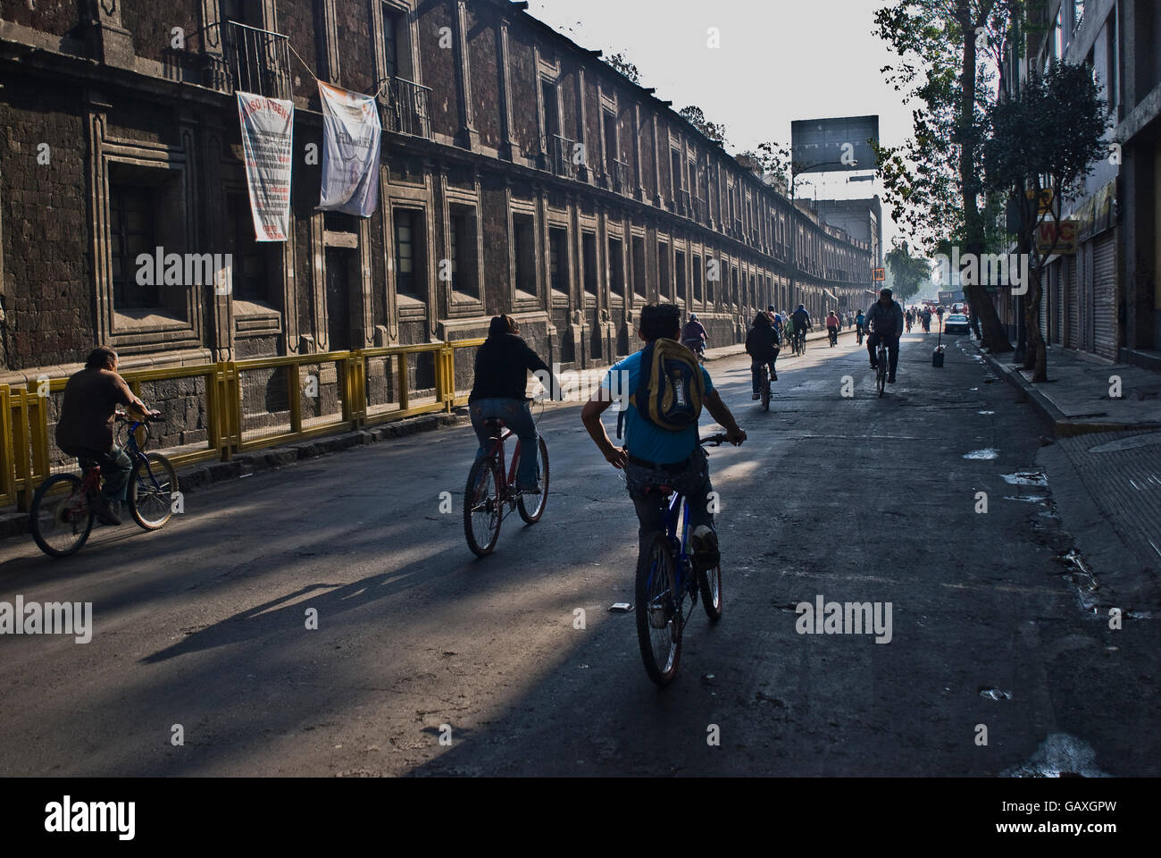 Bike riders during the monthly 'cicloton' bike ride of 32 kms. through the streets of Mexico City. Stock Photo