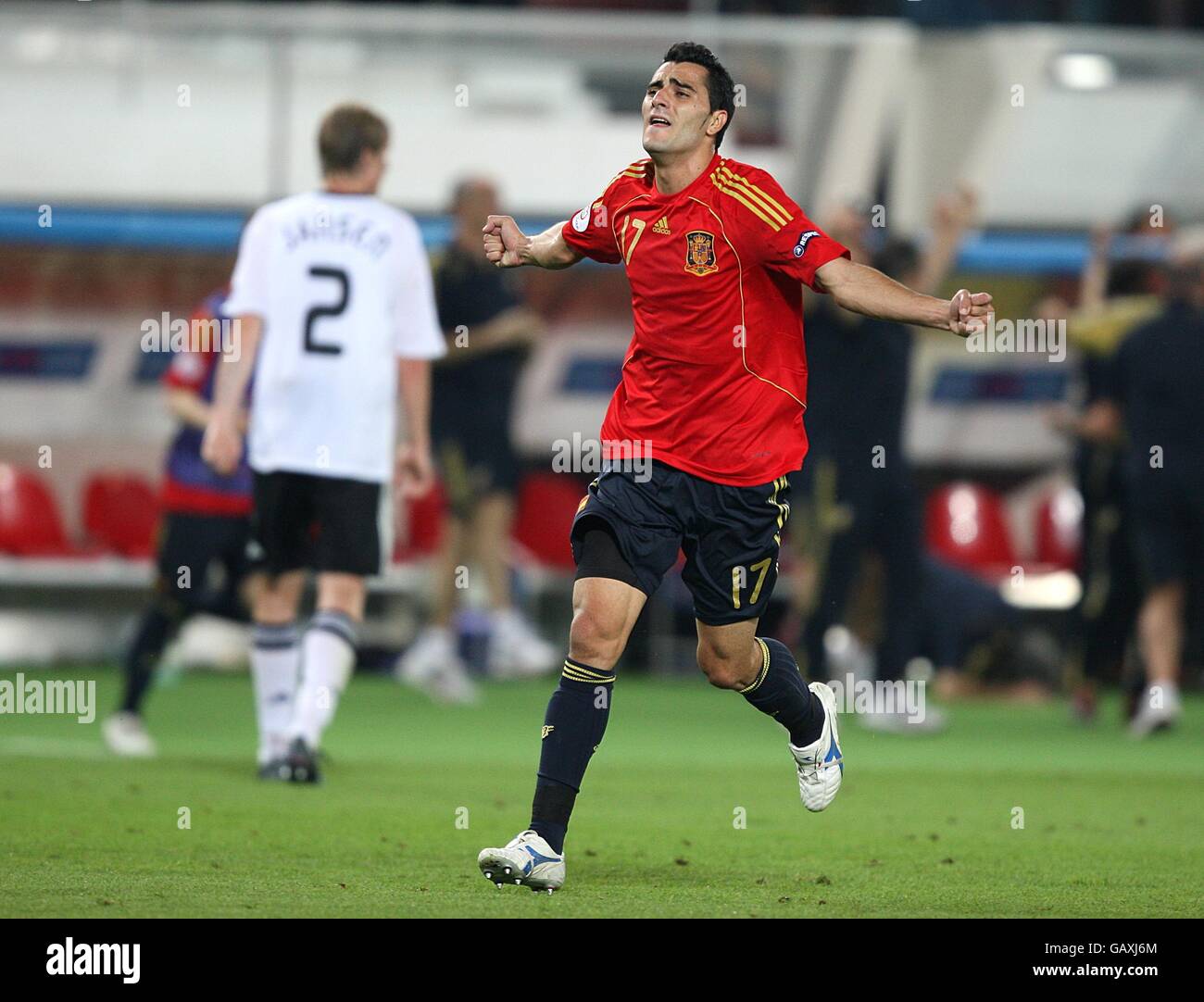 Spain's Daniel Guiza celebrates at the final whistle. Stock Photo