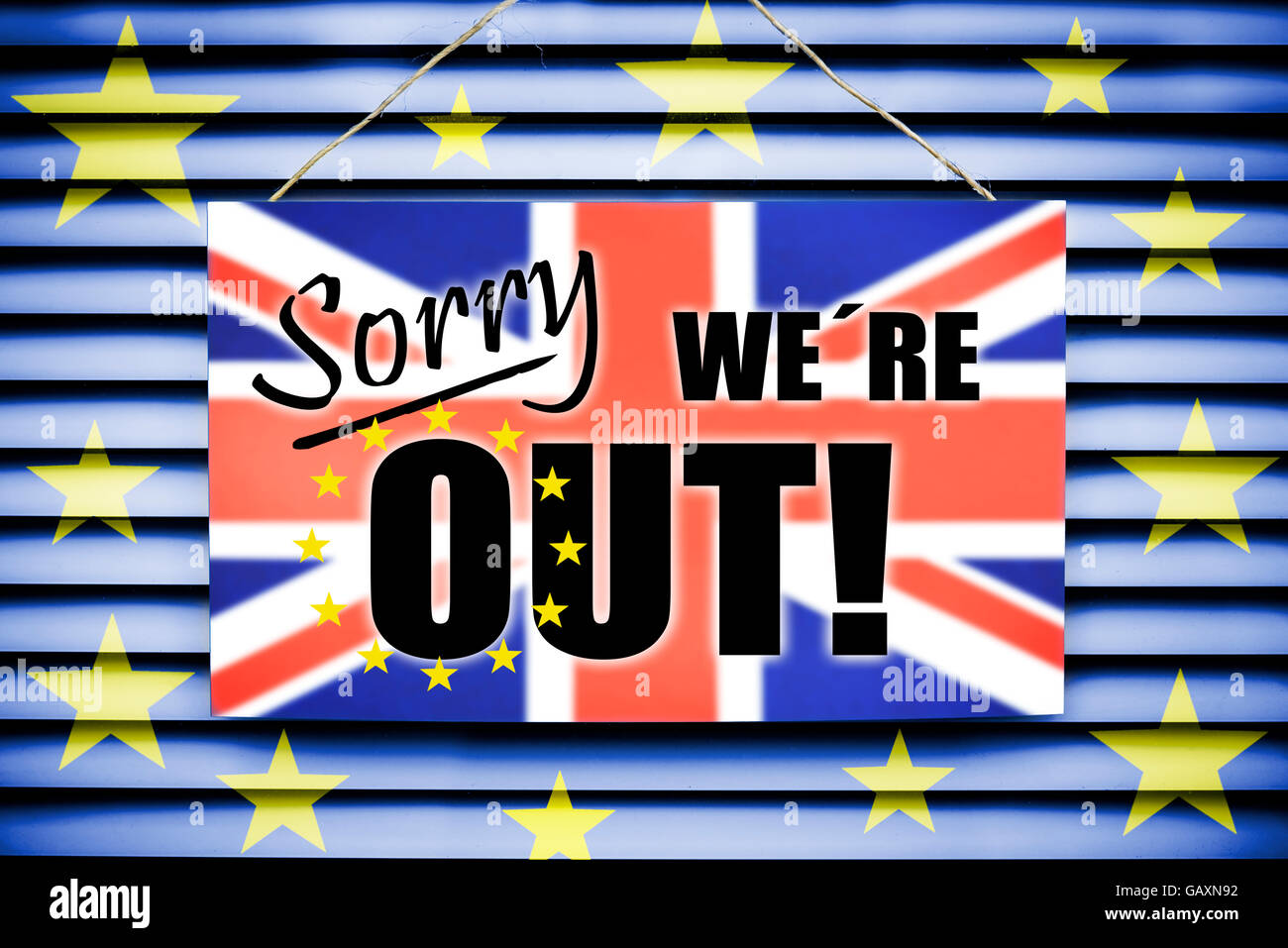Sign Sorry We´re Out, Brexit Stock Photo