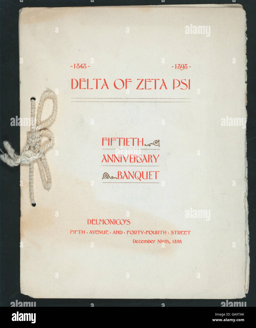 FIFTIETH ANNIVERSARY BANQUET (held by) DELTA OF ZETA PSI (at)  DELMONICO,S (NY)  (REST;) ( Hades-271373-467533) Stock Photo