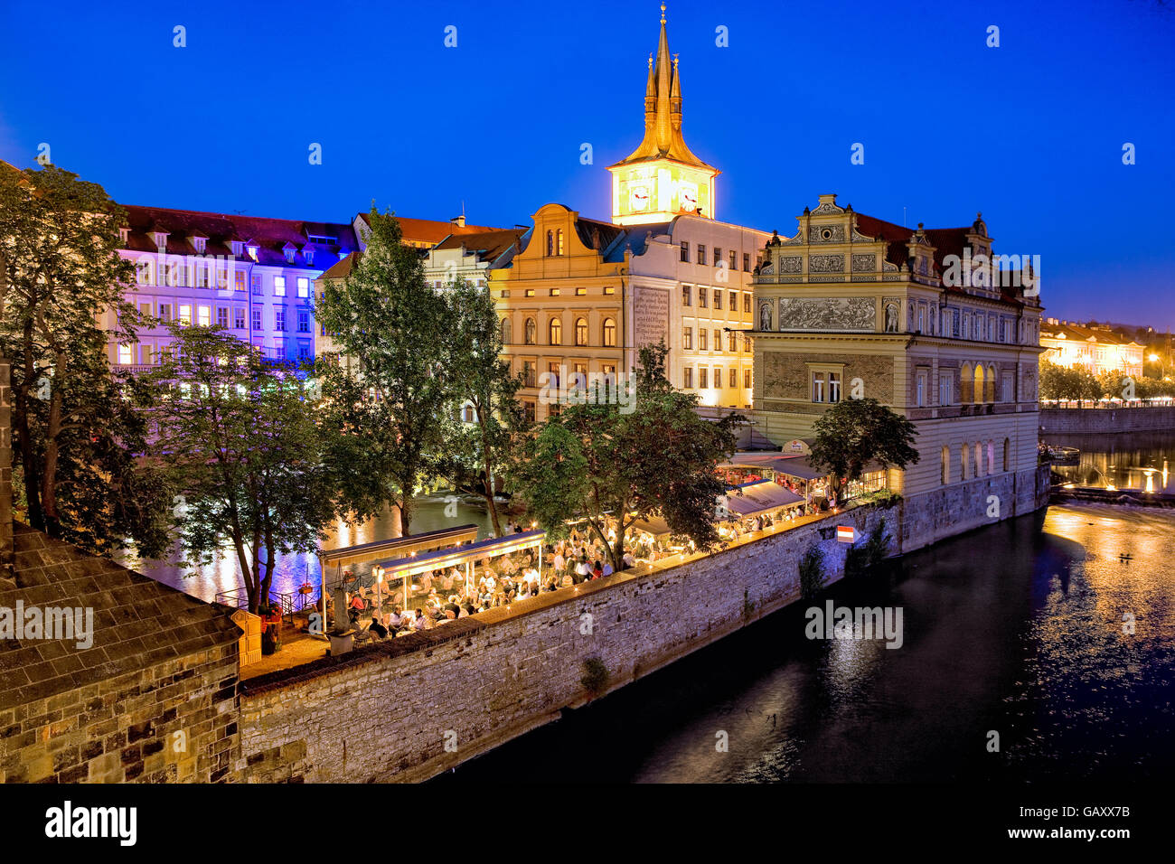 Restaurant along Vltava  river in Stare Mesto, Prague Stock Photo