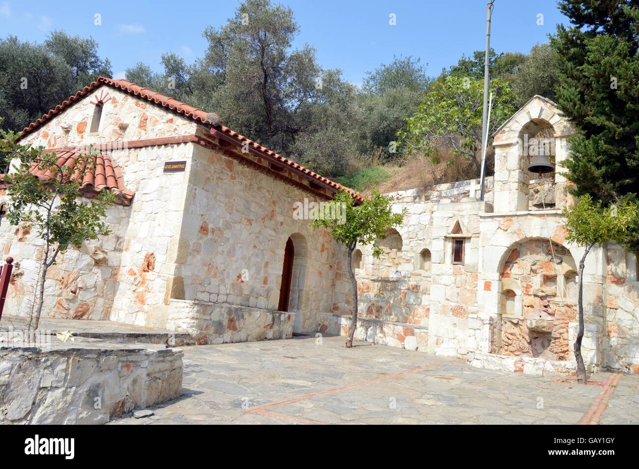 A small white chapel with a bell. Stock Photo