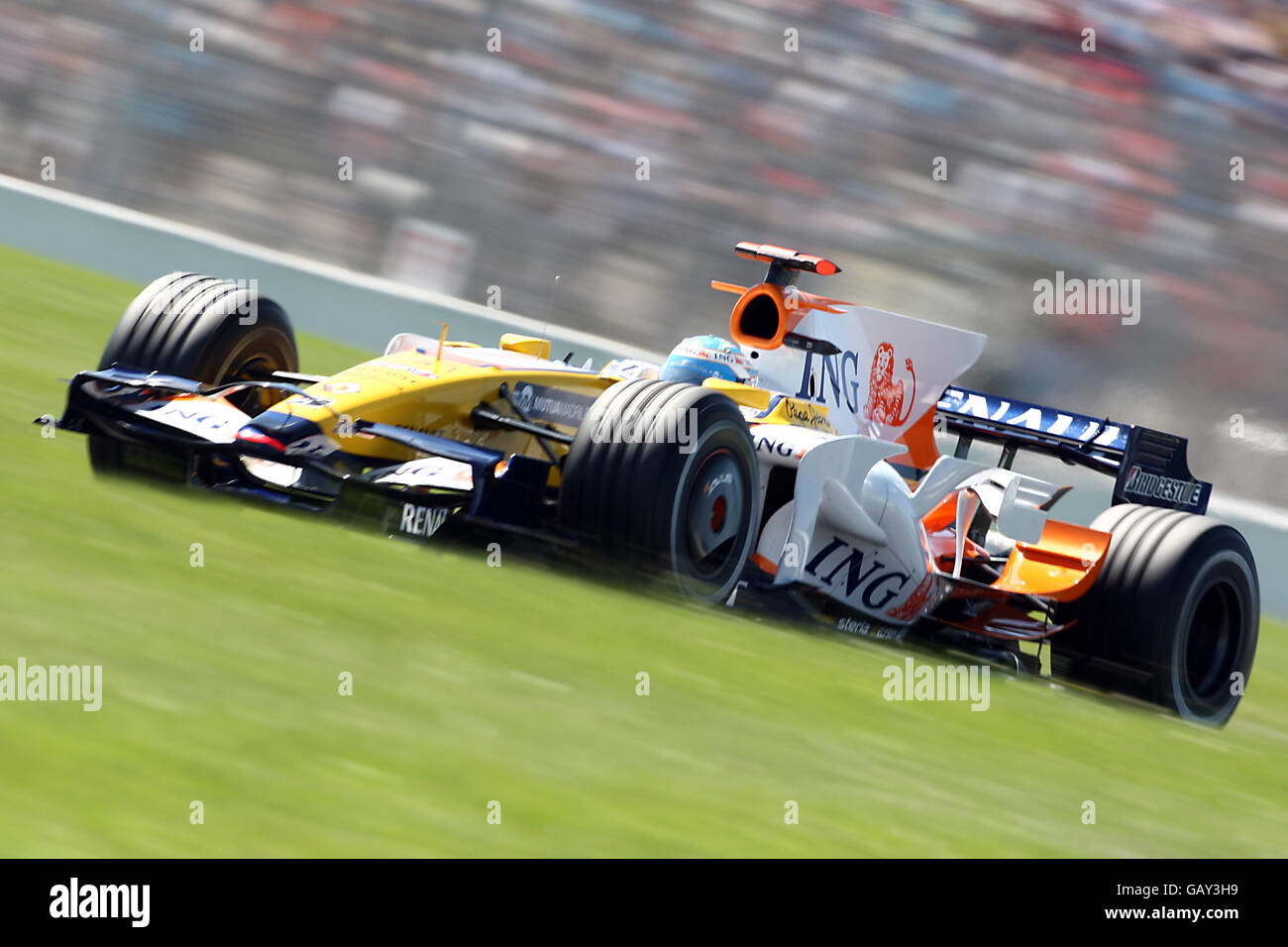 Renault's Fernando Alonso during qualifying for the Grand Prix at Magny-Cours, Nevers, France. Stock Photo