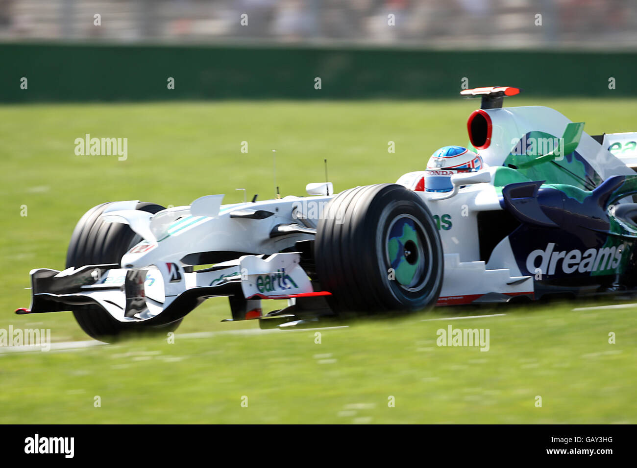 Honda's Jenson Button during qualifying for the Grand Prix at Magny-Cours, Nevers, France. Stock Photo