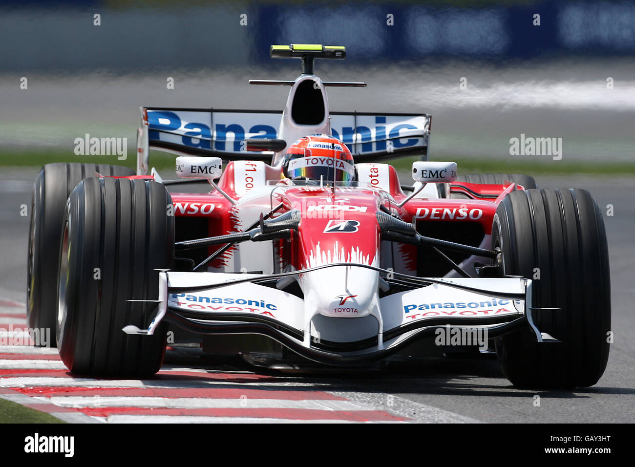 Toyota's Timo Glock during qualifying for the Grand Prix at Magny-Cours, Nevers, France. Stock Photo