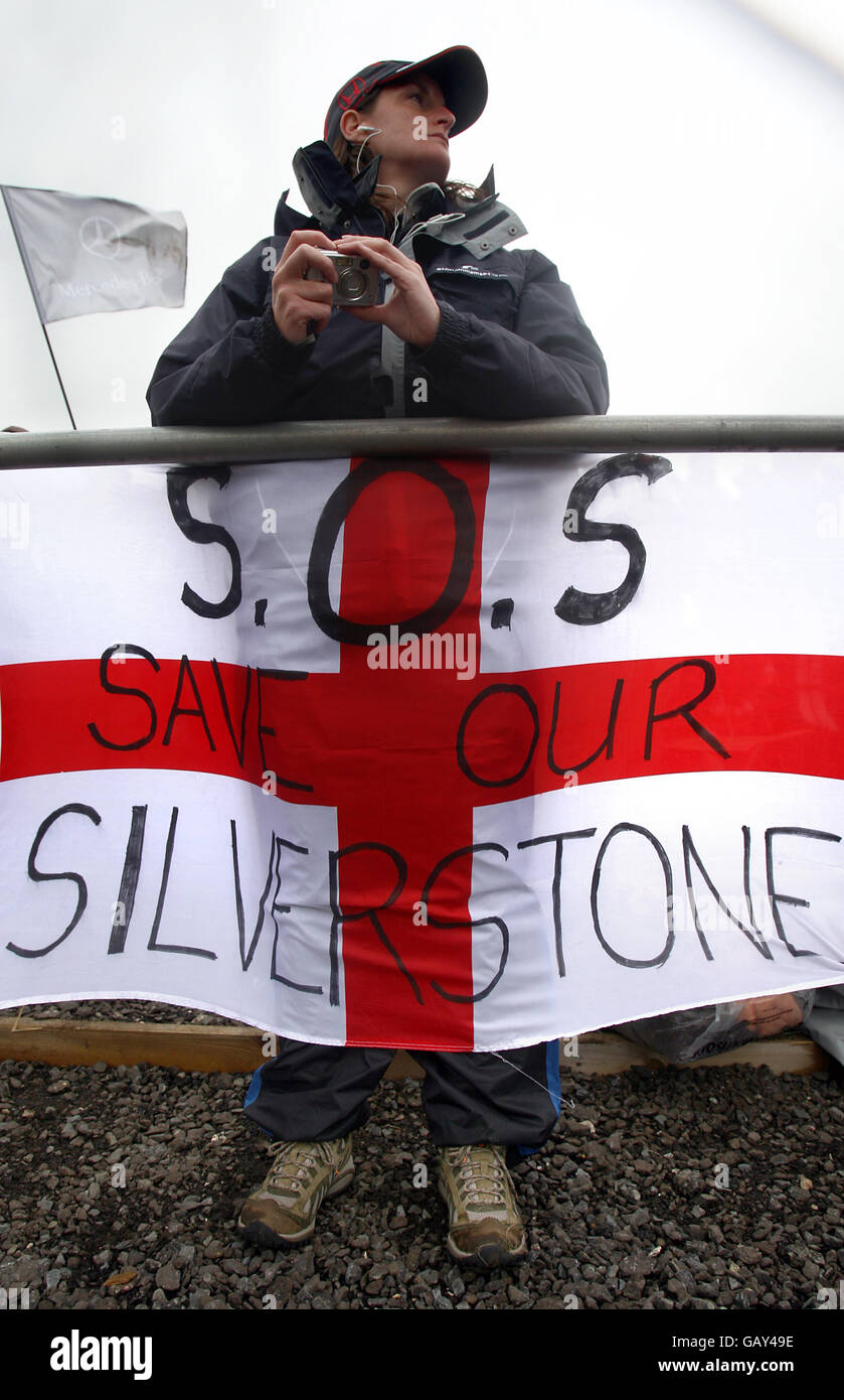 Formula One Motor Racing - British Grand Prix - Race - Silverstone. A Fan shows her objection to the decision to make Donington Park the home of the British Grand Prix Stock Photo