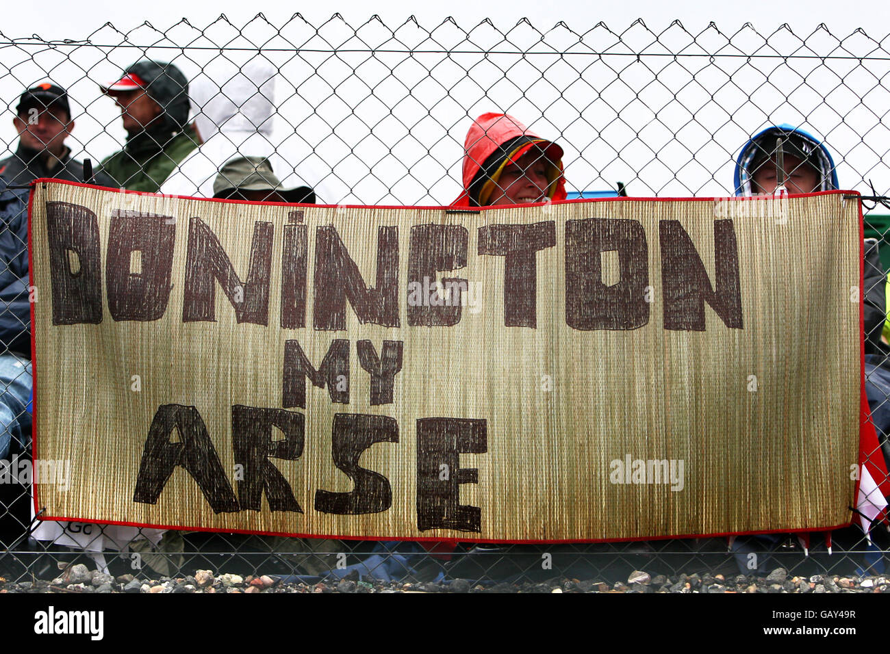Fans show their objection to the decision to make Donington Park the home of the British Grand Prix Stock Photo