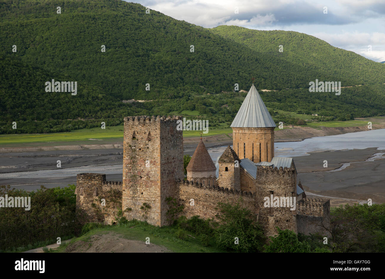 Ananuri castle complex is situated on Zhinvali Reservoir in Georgia. Stock Photo