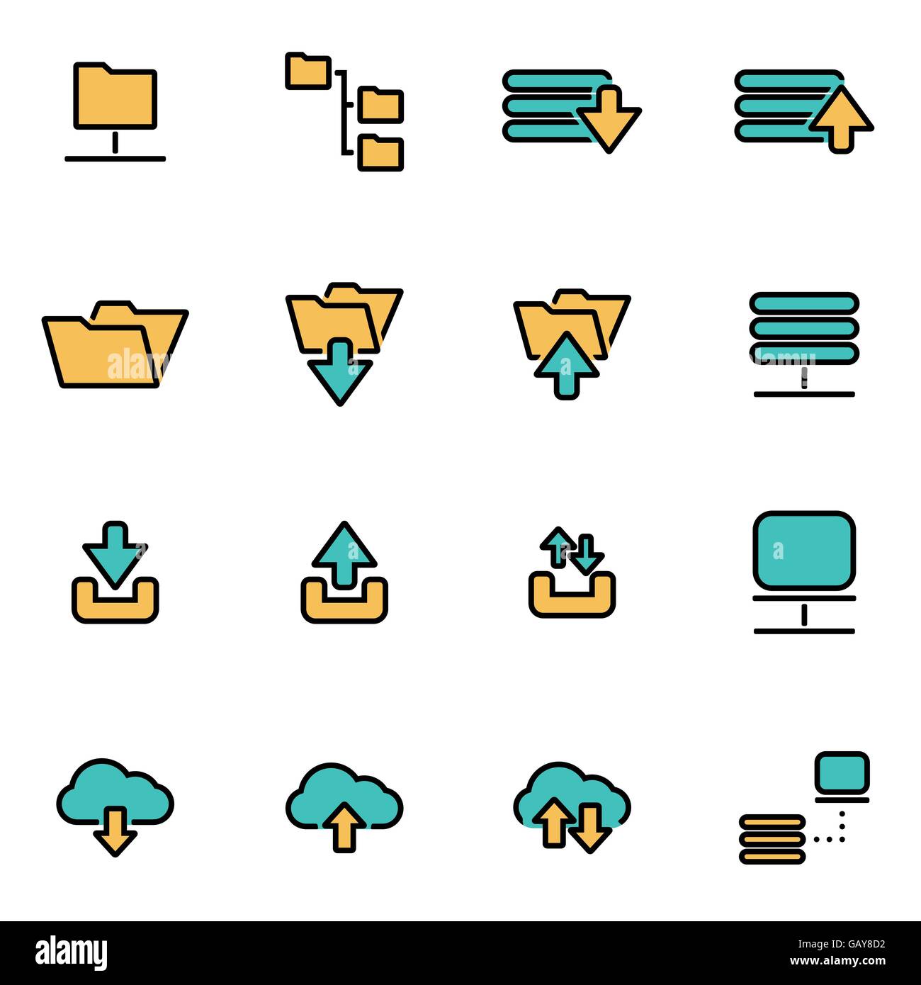 Trendy flat line icon pack for designers and developers. Vector line ftp icon set Stock Vector