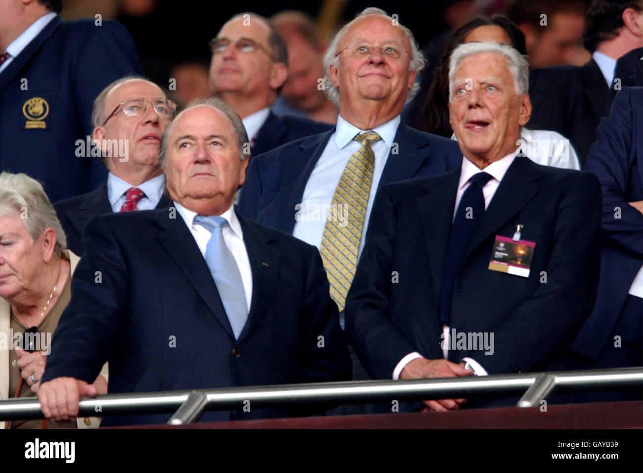 Soccer - UEFA Champions League - Final - Juventus v AC Milan. FIFA president Sepp Blatter (l) watches the game Stock Photo