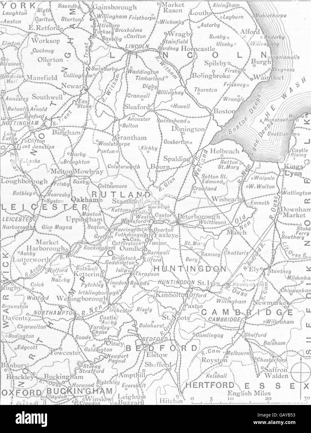 ENGLAND: Map of the Rivers of the Wash. Sketch map, 1901 Stock Photo