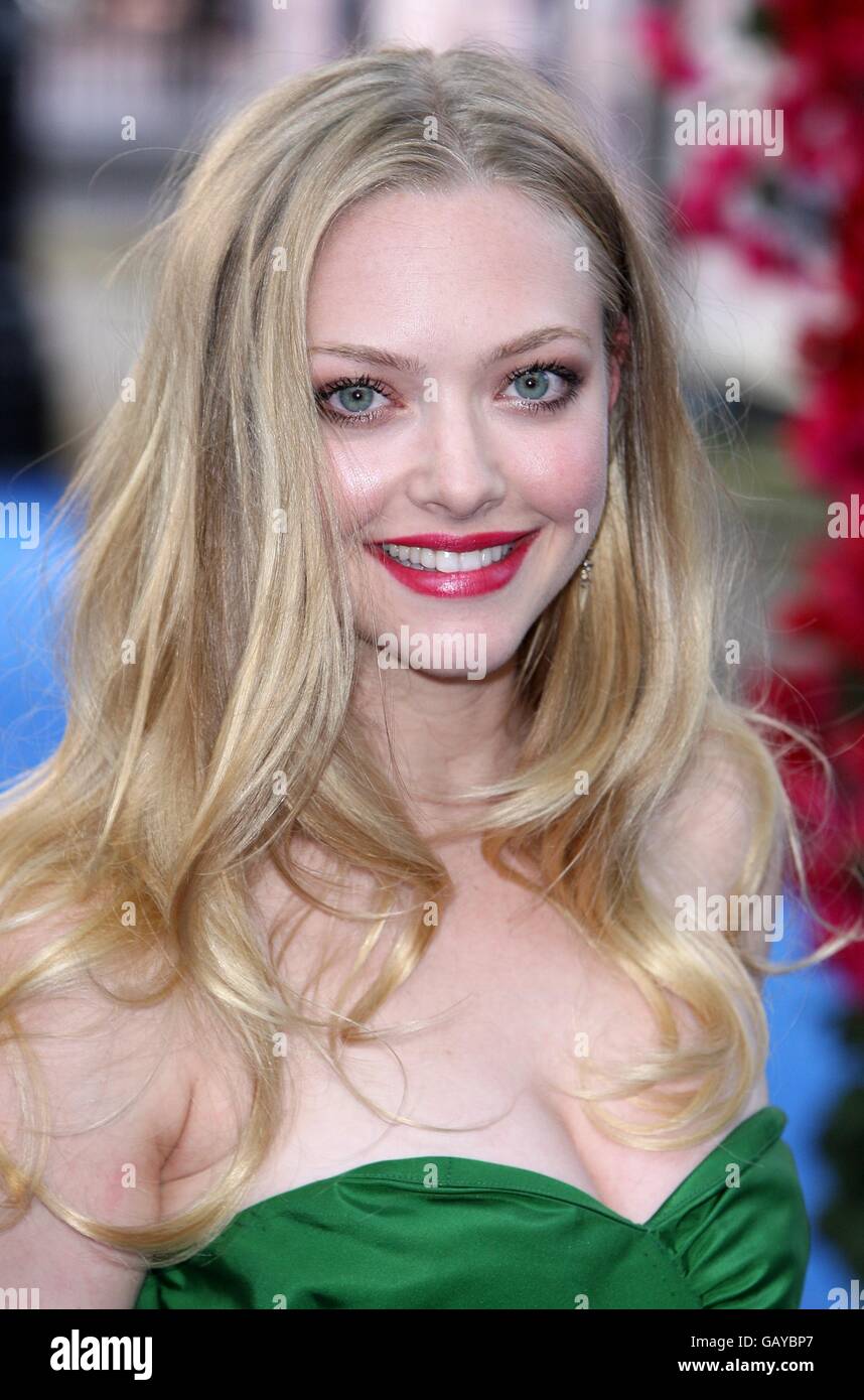 Amanda Seyfried arrives for the world premiere of Mamma Mia! at the Odeon West End Cinema, Leicester Square, London. Stock Photo