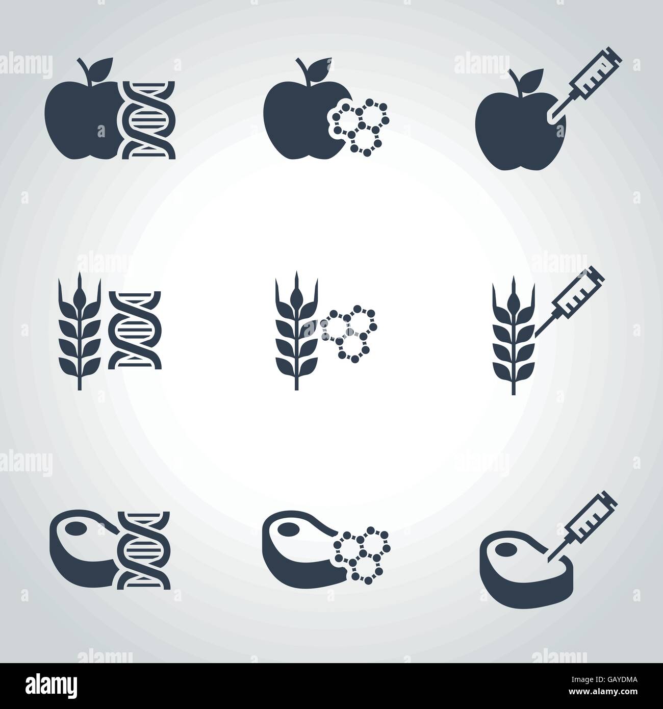 Vector black genetically modyfied food icon set Stock Vector Image ...