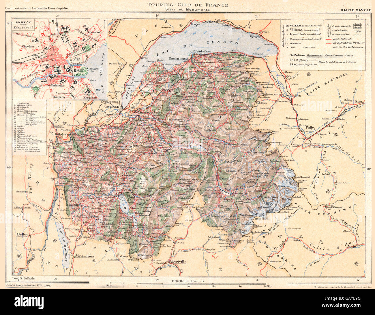 HAUTE-SAVOIE: Département. Inset city town map plan of Annecy, 1903 ...