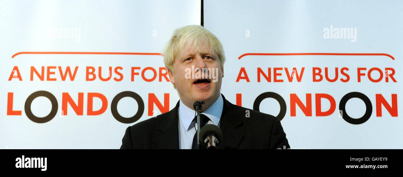 Boris launches competition for new London bus. Mayor of London, Boris Johnson during his press conference at the London Transport Museum in central London. Stock Photo