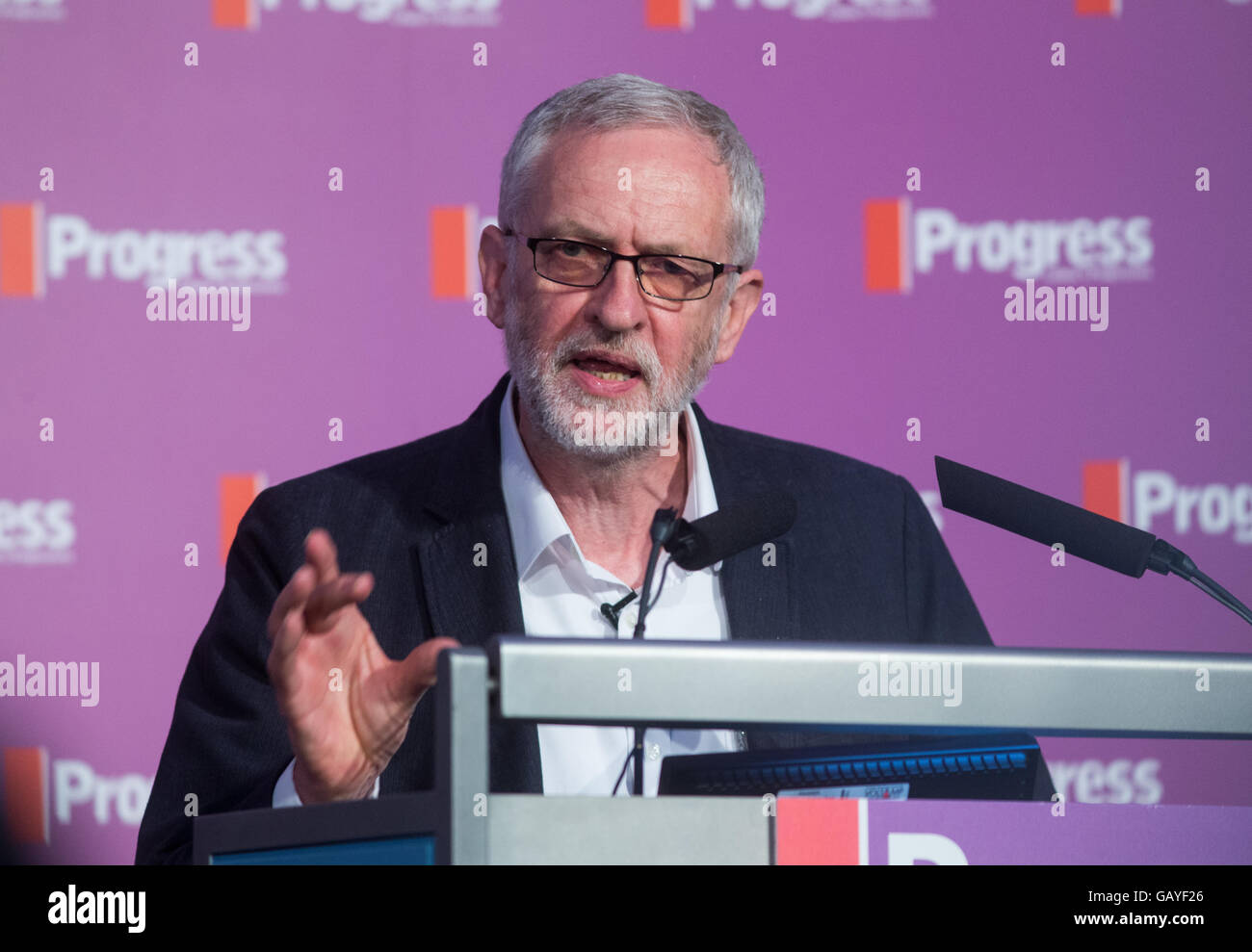 Labour leader,Jeremy Corbyn,speaking at an event in London Stock Photo