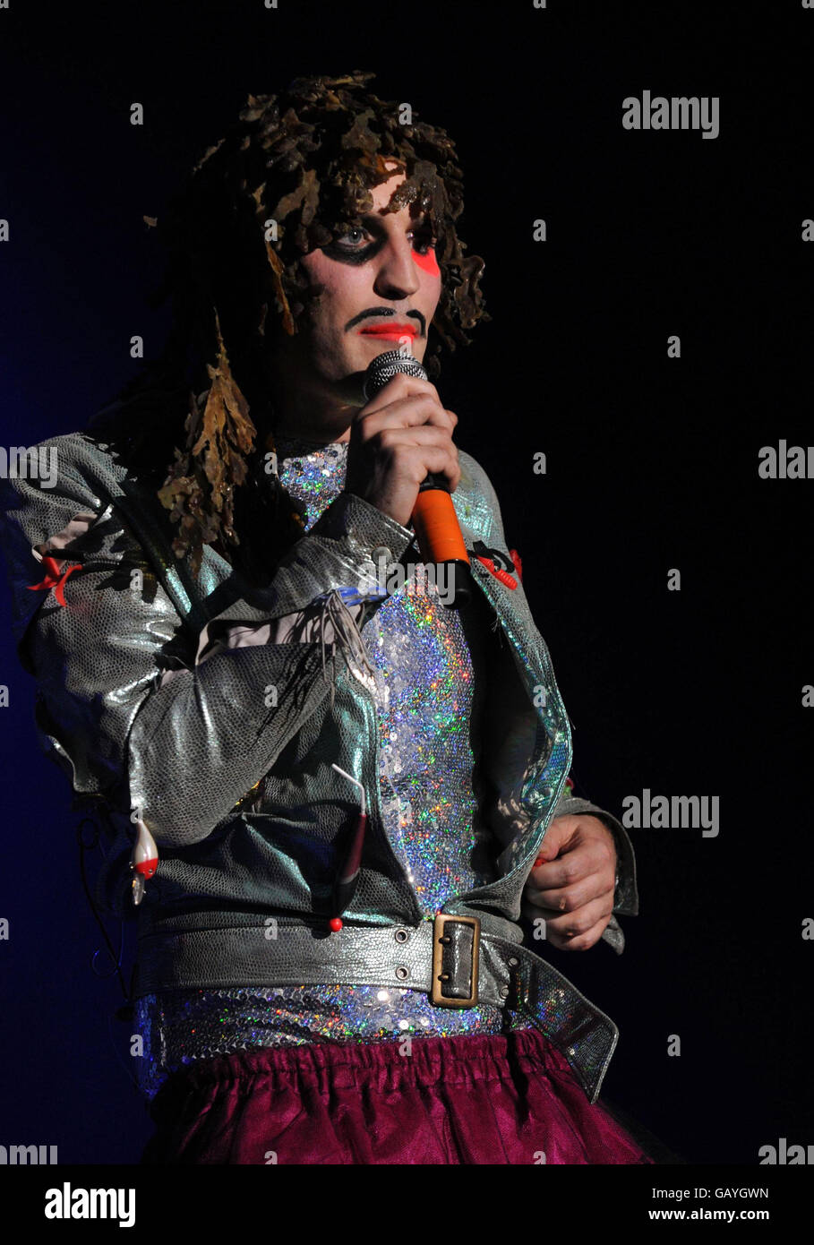 Noel Fielding of the Mighty Boosh on stage during the Mighty Boosh Festival at Hop Farm in Kent. Stock Photo