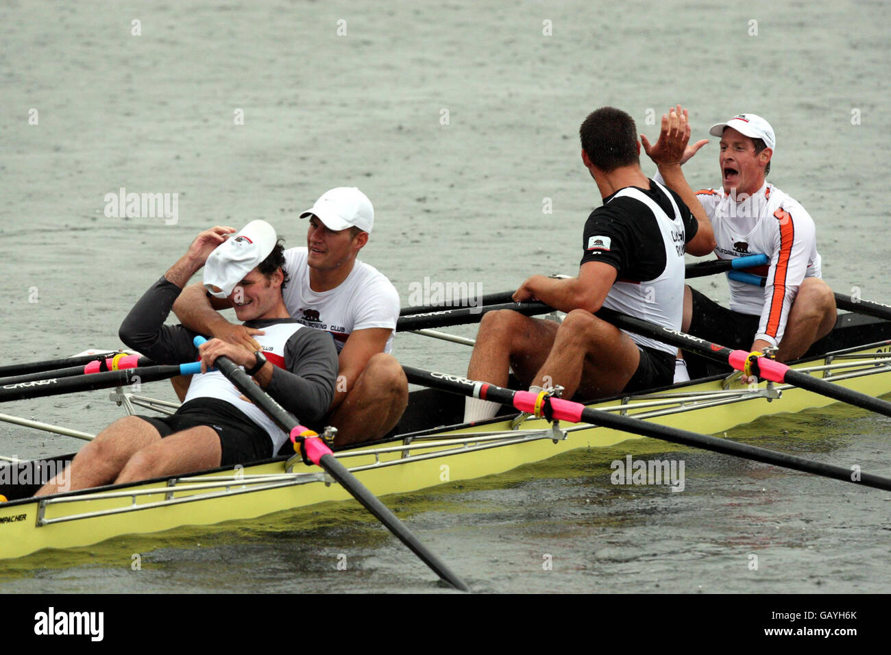 USA's California Rowing Club win the Prince of Wales Challenge Cup:  Intermediate Quads race on finals day during the Royal Regatta at  Henley-on-Thames, Oxfordshire Stock Photo - Alamy