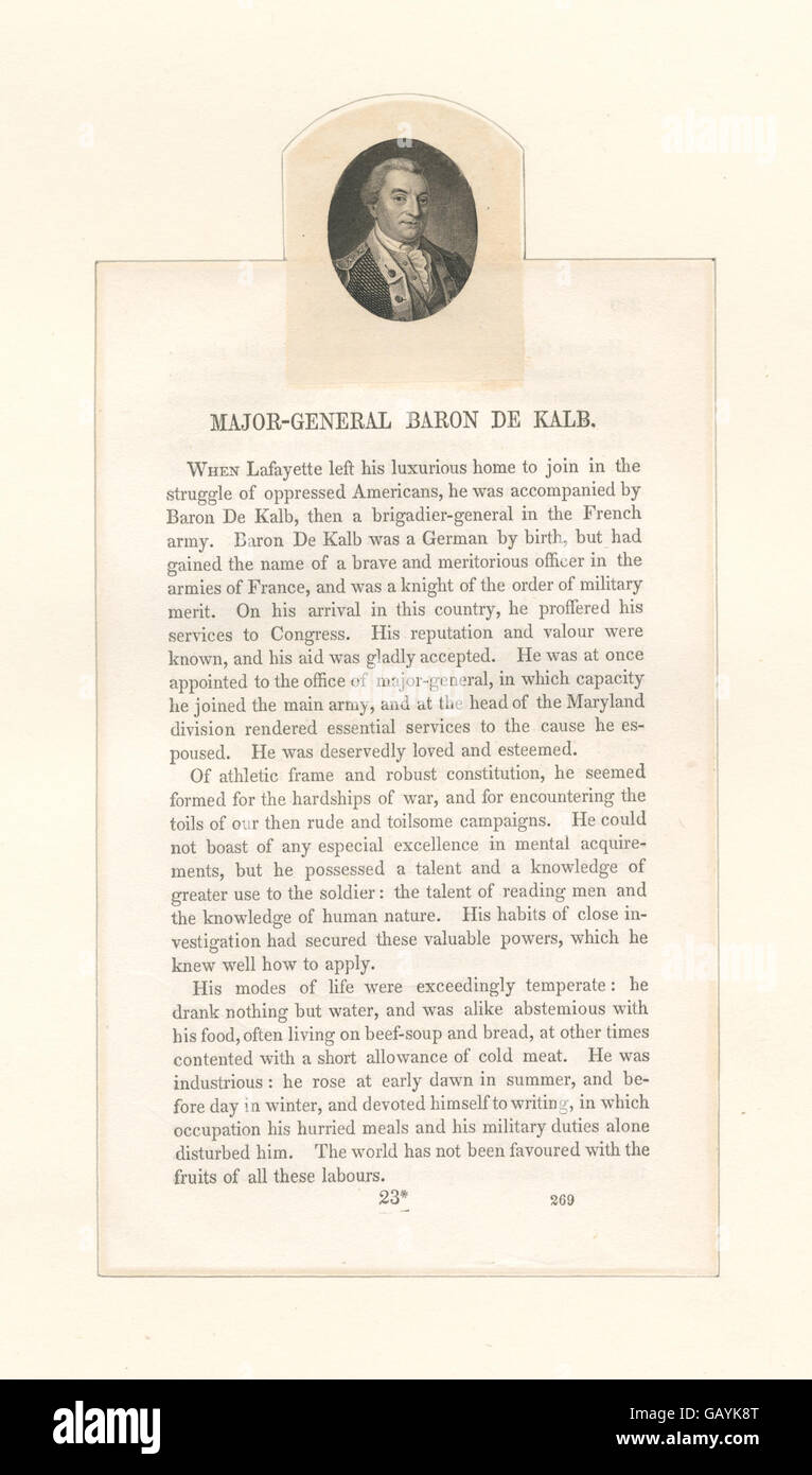 A historical reference to Major-General Baron de Kalb, a prominent ...