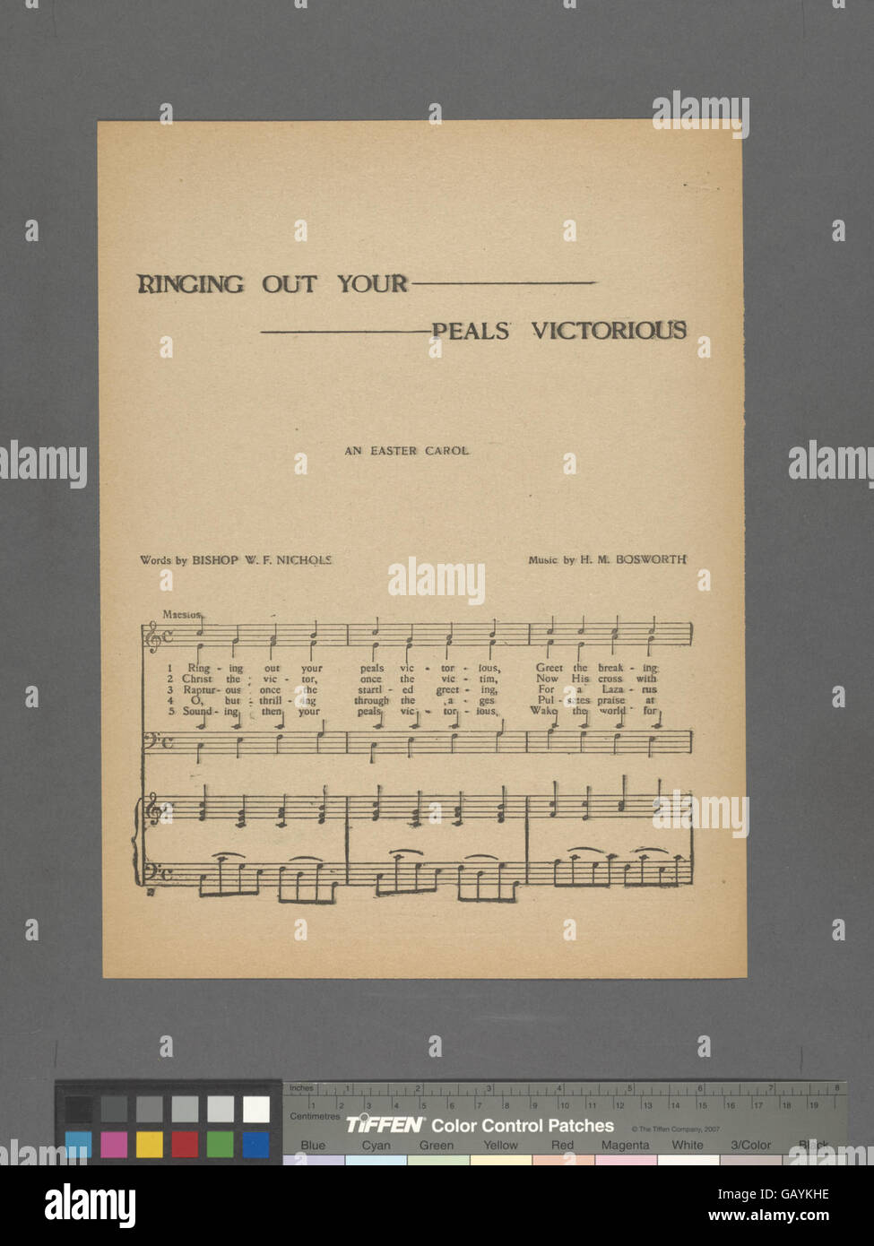 The title 'Ringing out your peals victorious' likely refers to a moment of celebration or triumph, symbolized through the imagery of ringing bells or peals of victory. The context remains undefined but implies success or achievement. Stock Photo