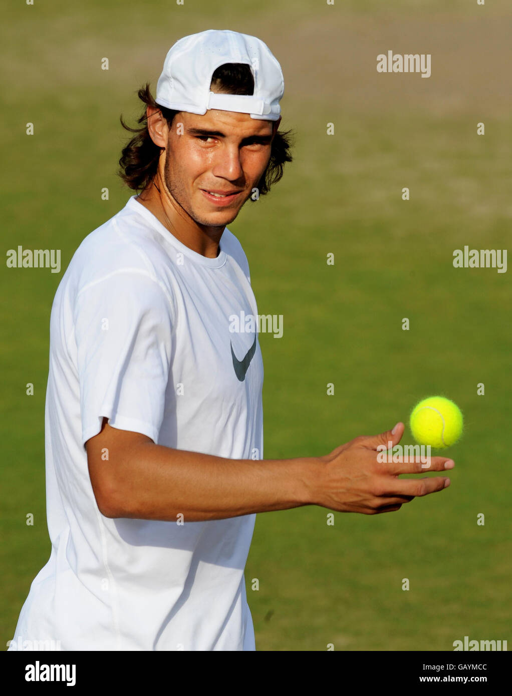 Spain's Rafael Nadal during a practice session for the Wimbledon