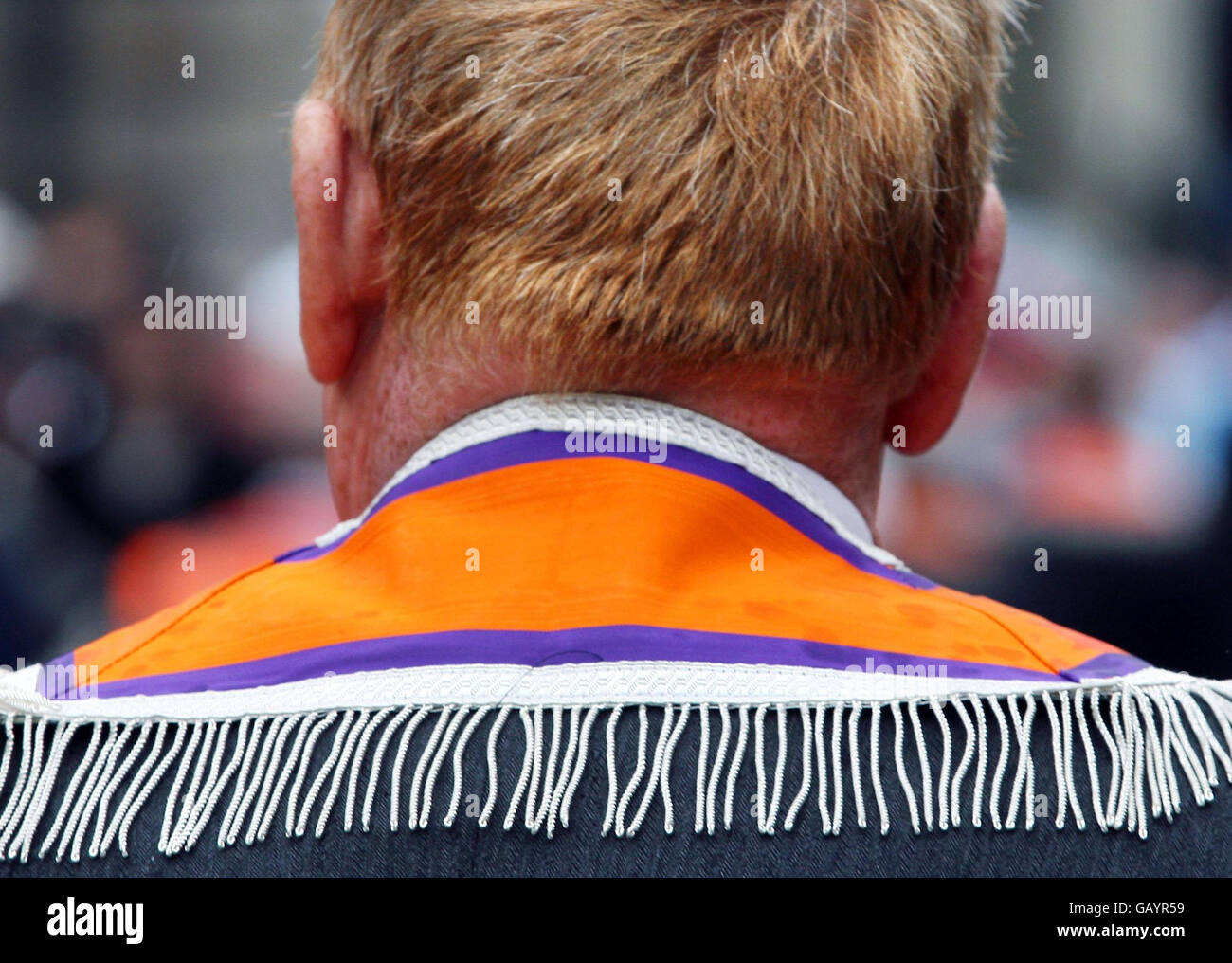 An Orange Order member during the annual Orange Order march through